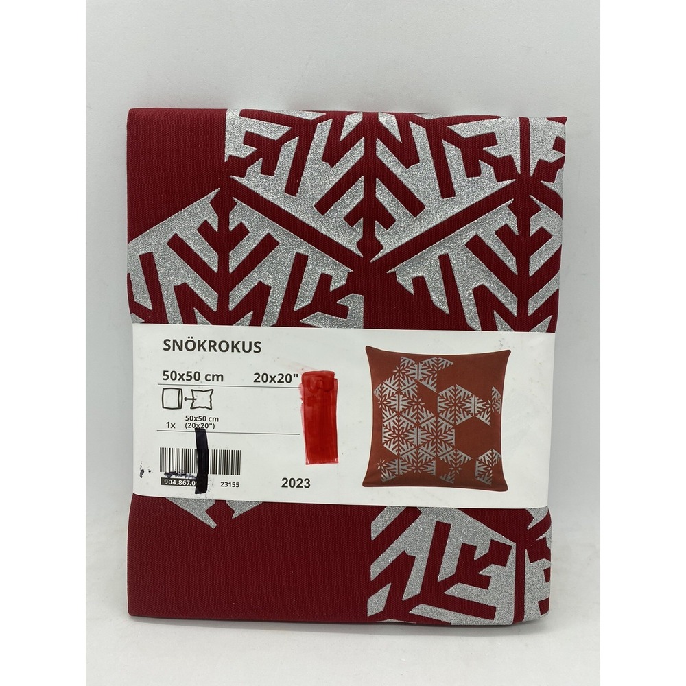 Lot of 2 Ikea Snokrokus Cushion Cover 20" x 20" Red Silver Snowflake Geometric
